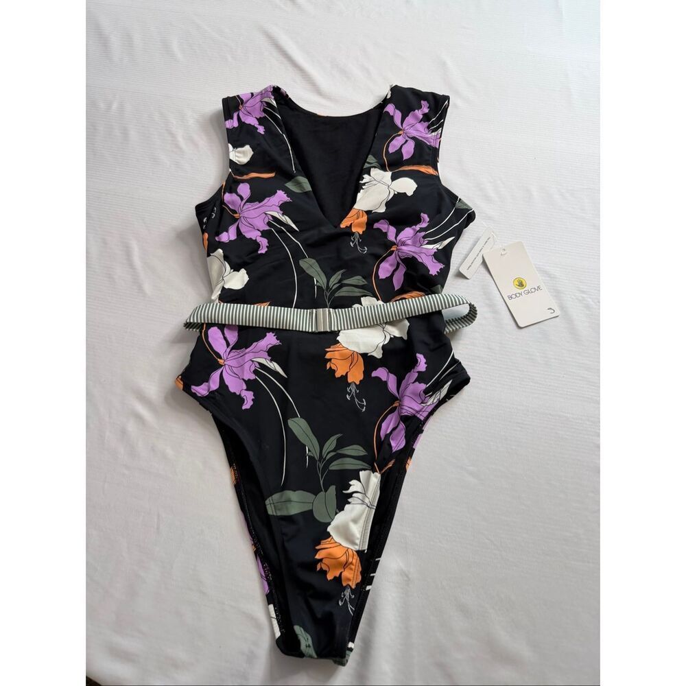 NWT Body Glove Ezry Belted V Neck One Piece Swimsuit In Dreamy Size Small New
